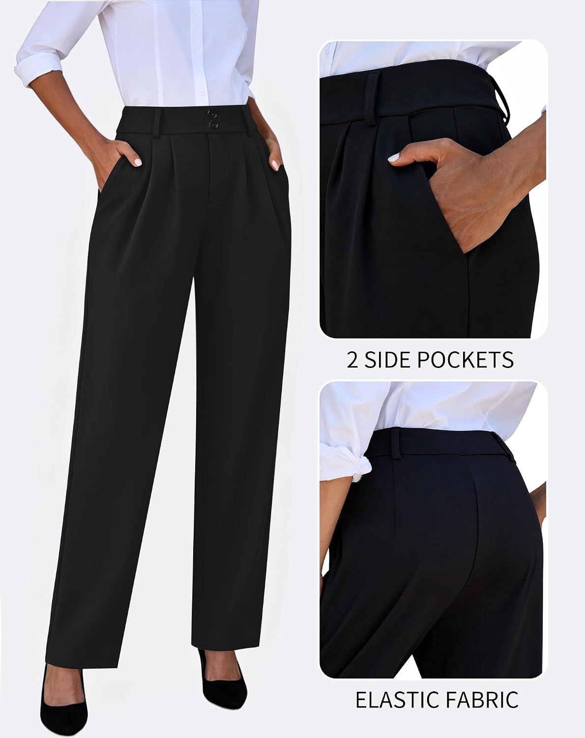 keriffe Womens Wide Leg Dress Pants Stretchy High Waited Work Trousers