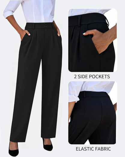 keriffe Womens Wide Leg Dress Pants Stretchy High Waited Work Trousers