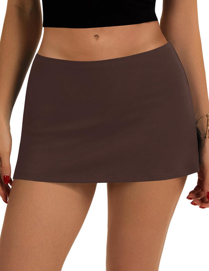 LOMON Women's Low Rise Micro Mini Skirt with Built-in Shorts & Pockets