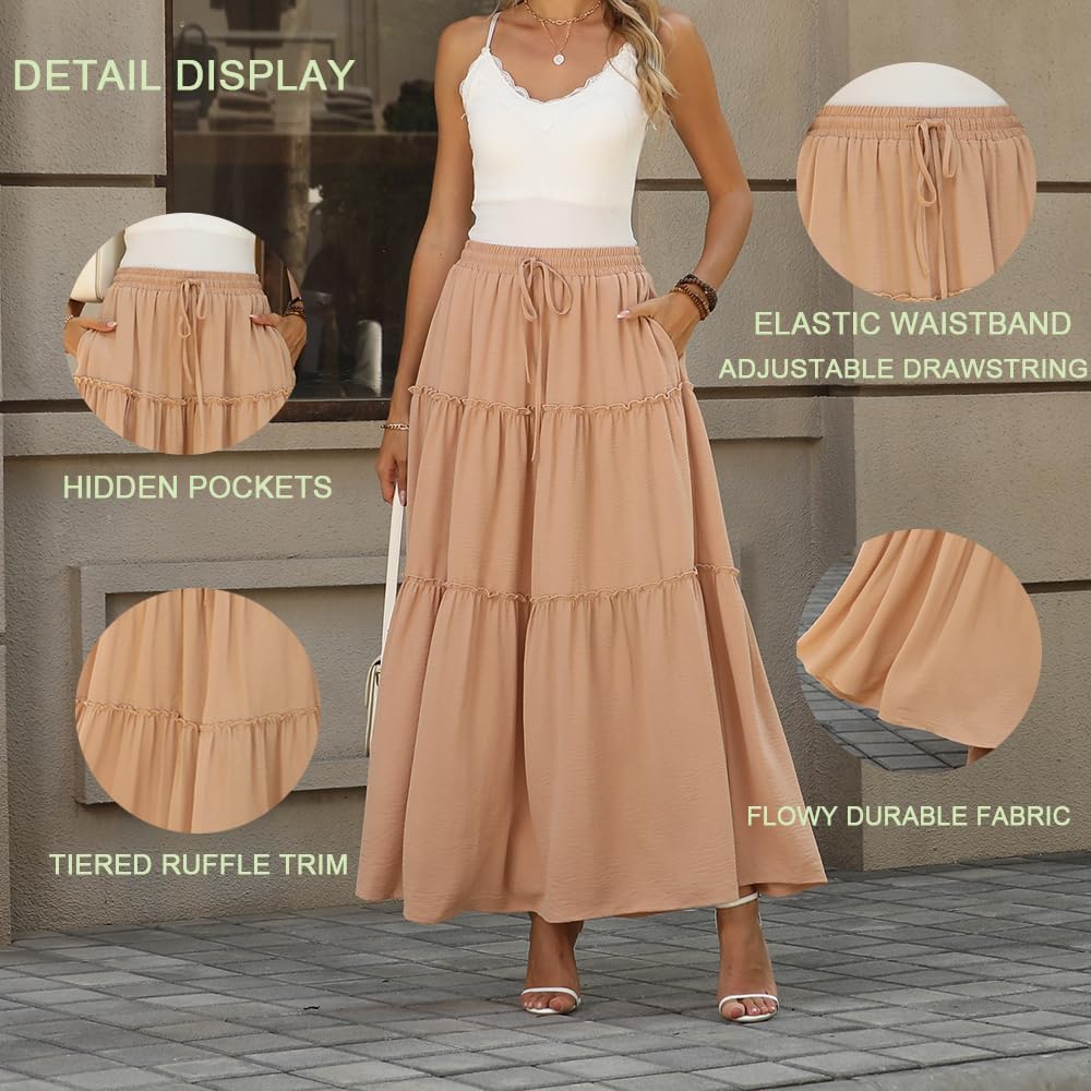 POPYOUNG Maxi Skirts for Women Long Flowy Boho Skirt Outfits