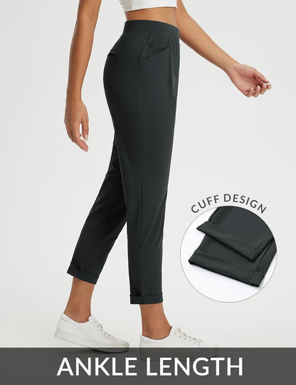 baleaf Womens Pants Petite Travel Stretchy Work with Zip Pockets Slacks