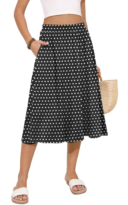 MLXSJ Women's Midi Skirt Summer Flowy Casual Skirts with Pockets S-3XL