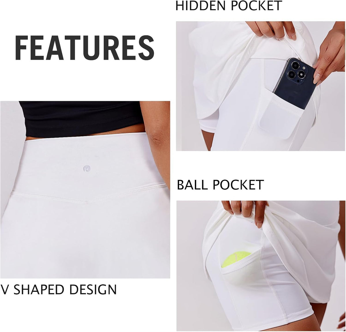 PINSPARK 14" Womens Tennis Skirt High Waisted Golf Skort with 2 Pockets
