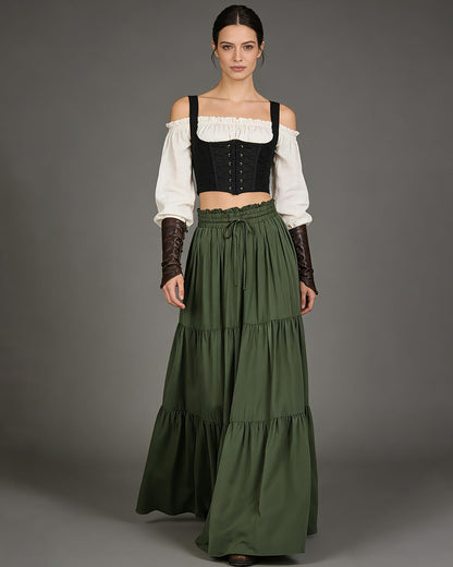 L'VOW Women's Tiered Maxi Flowy Skirt Renaissance Pirate Long Skirt
