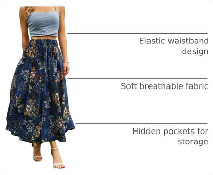 Abaadlw Maxi Skirts for Women with Pockets Long Midi Length