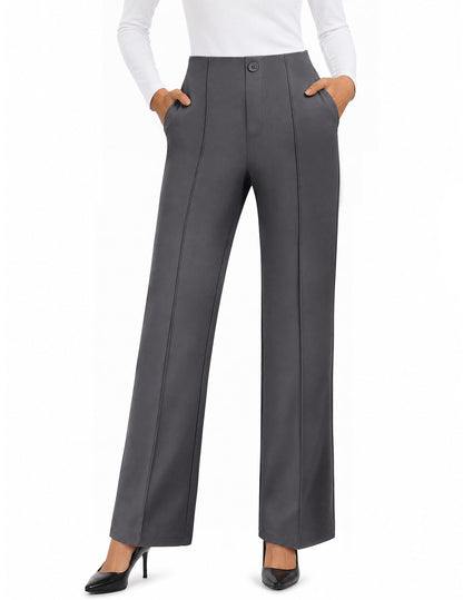 FireSwan Womens Dress Pants Straight Leg High Waist Business Slacks Pockets