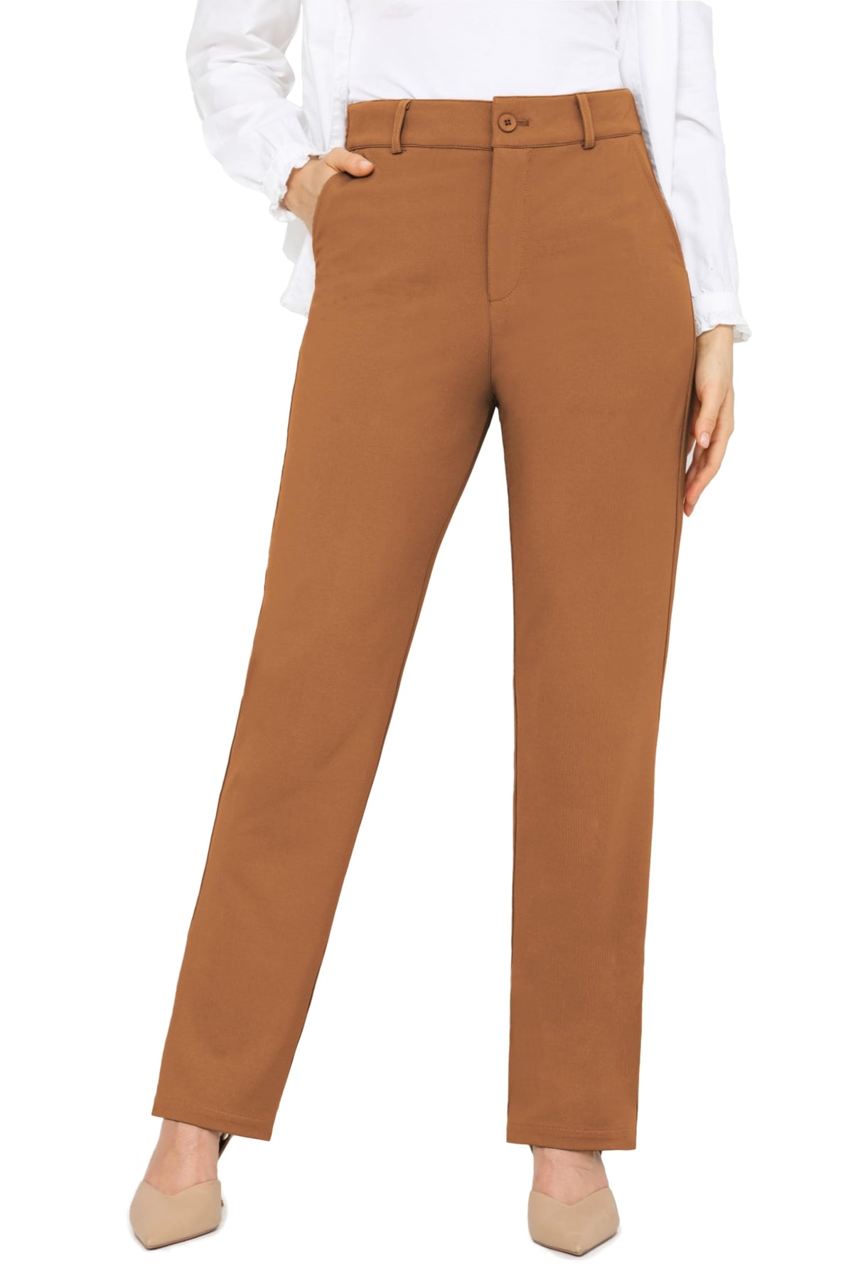 Bamans Dress Pants Women Work Business Office Straight Leg Slacks