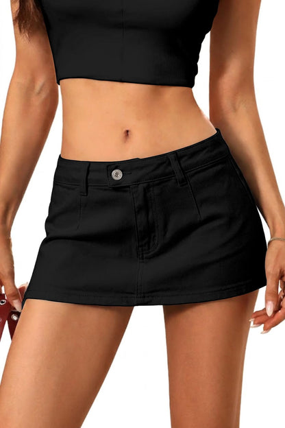 ELLEVEN Womens Low Rise Denim Mini Skirt, Jean Skirt with Shorts Underneath