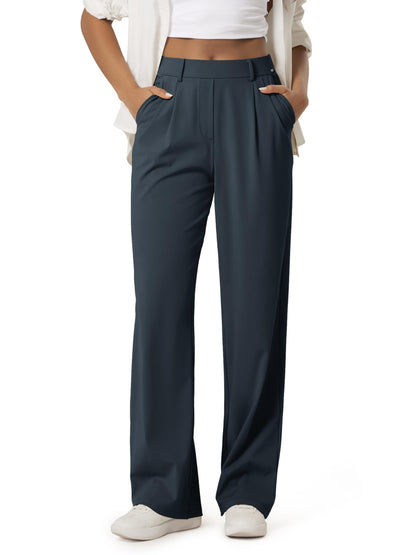 ODODOS Women's High-Rise Wide Leg Trousers, Adjustable Tailored Stretch Work Pants with Pockets, 29" /31" /33" Inseam