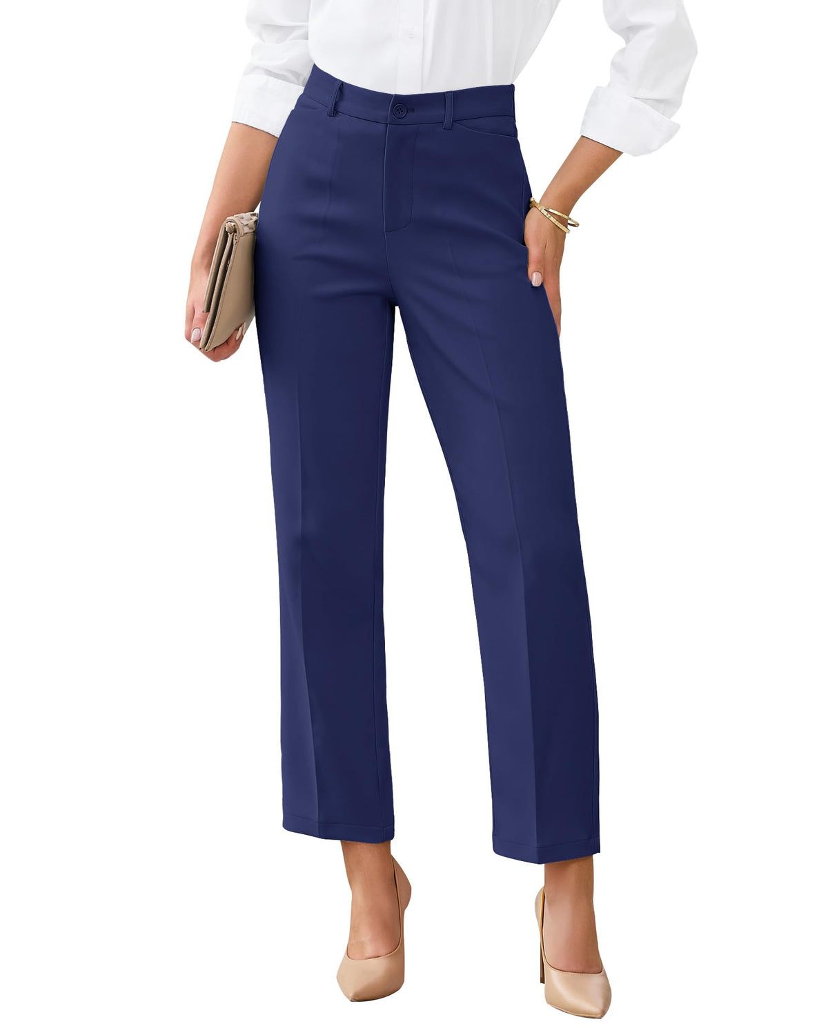 GRAPENT Womens Dress Pants Business Casual Ankle Straight Leg Trousers Elastic Waist Office Work Pants with Pockets