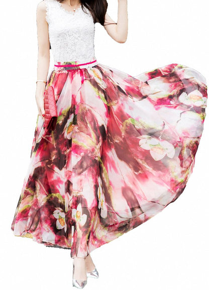 Afibi Women Full/Ankle Length Blending Maxi Chiffon Long Skirt Beach Skirt