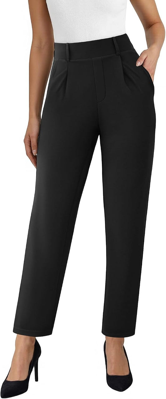 AB-Eleven Womens Straight Leg Dress Pants Stretchy Work Slacks with Pockets