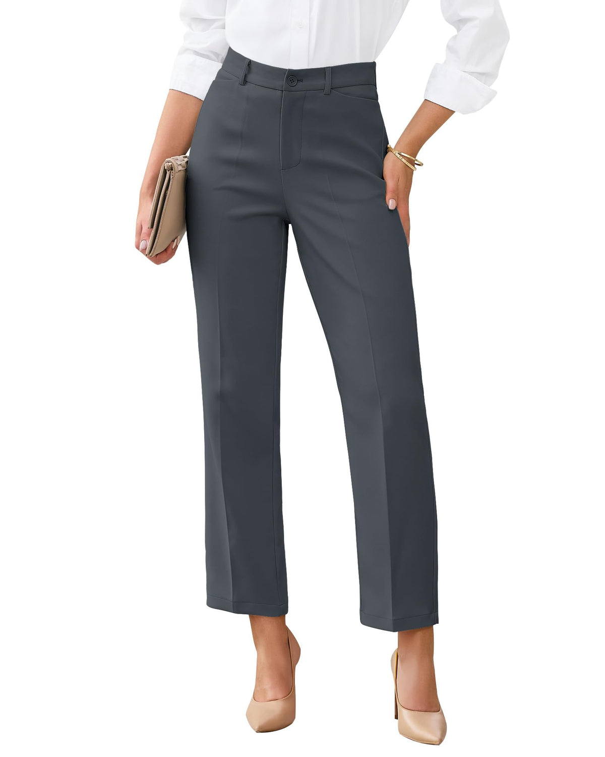 GRAPENT Womens Dress Pants Business Casual Ankle Straight Leg Trousers Elastic Waist Office Work Pants with Pockets