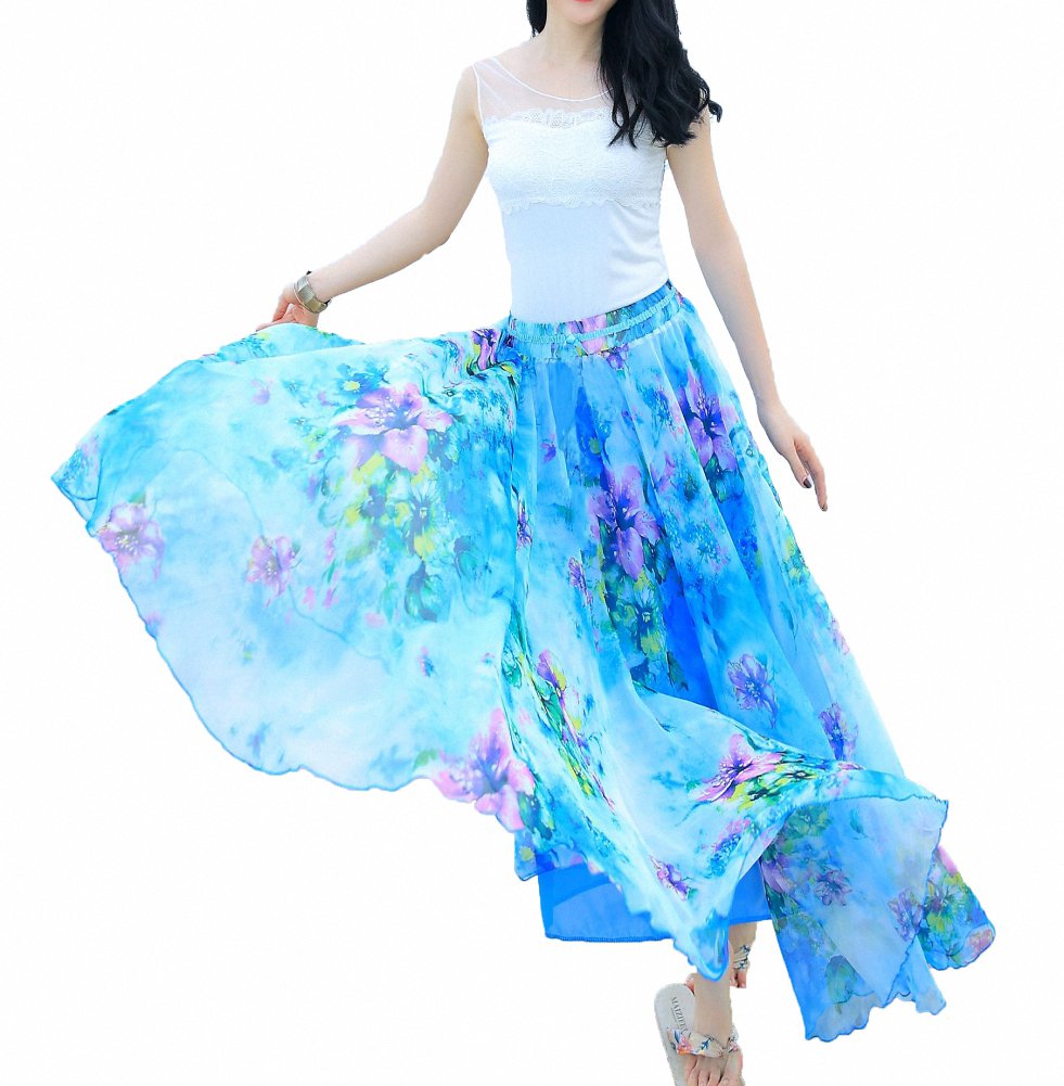 Afibi Women Full/Ankle Length Blending Maxi Chiffon Long Skirt Beach Skirt