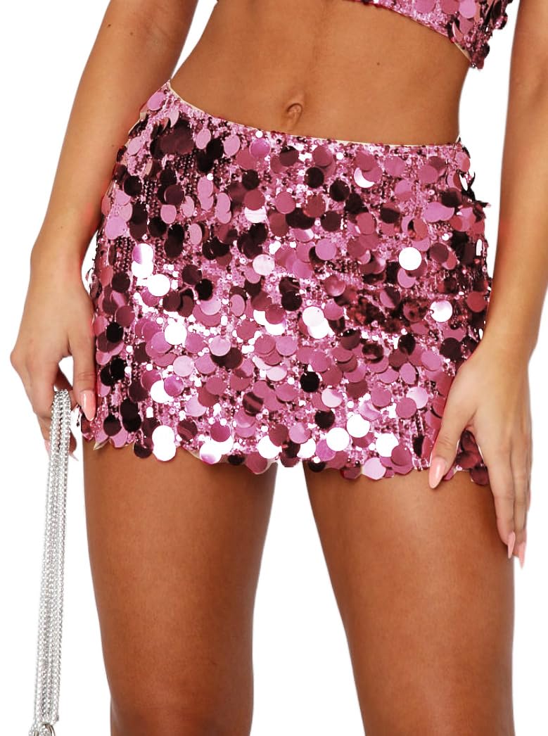 Women's Sequin Skirt Sparkle Stretchy Bodycon Mini Party Glitter Skirts