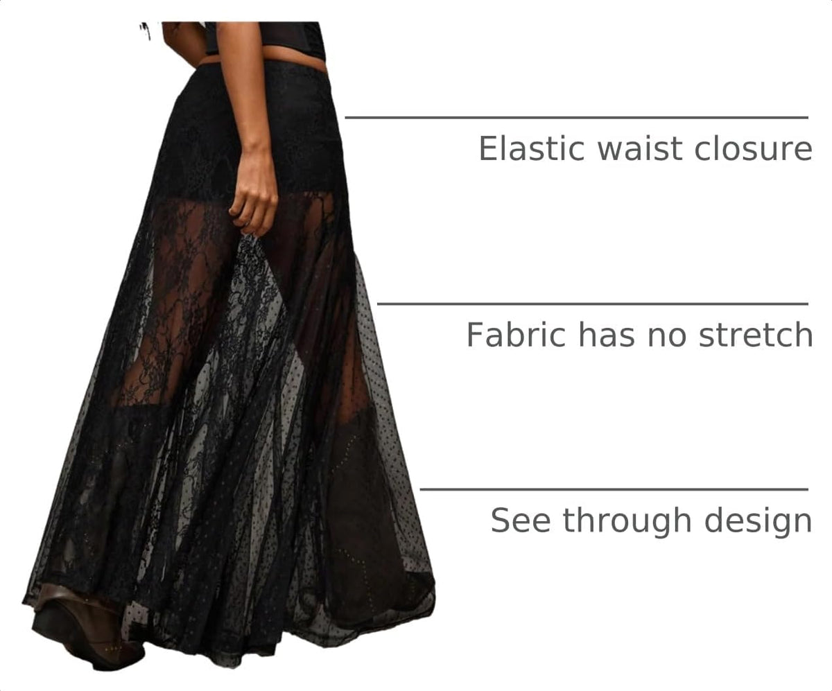 MakeMeChic Women's Lace Sheer Maxi Skirts Polka Dots Ruffle Gothic Skirts