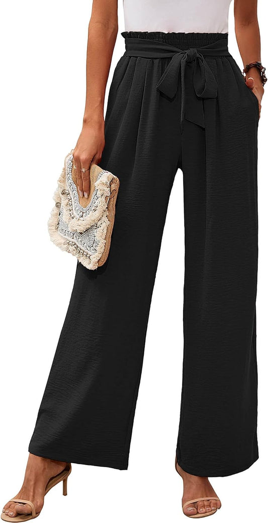 Heymoments Wide Leg Pants for Women High Waist Tie Knot Trousers