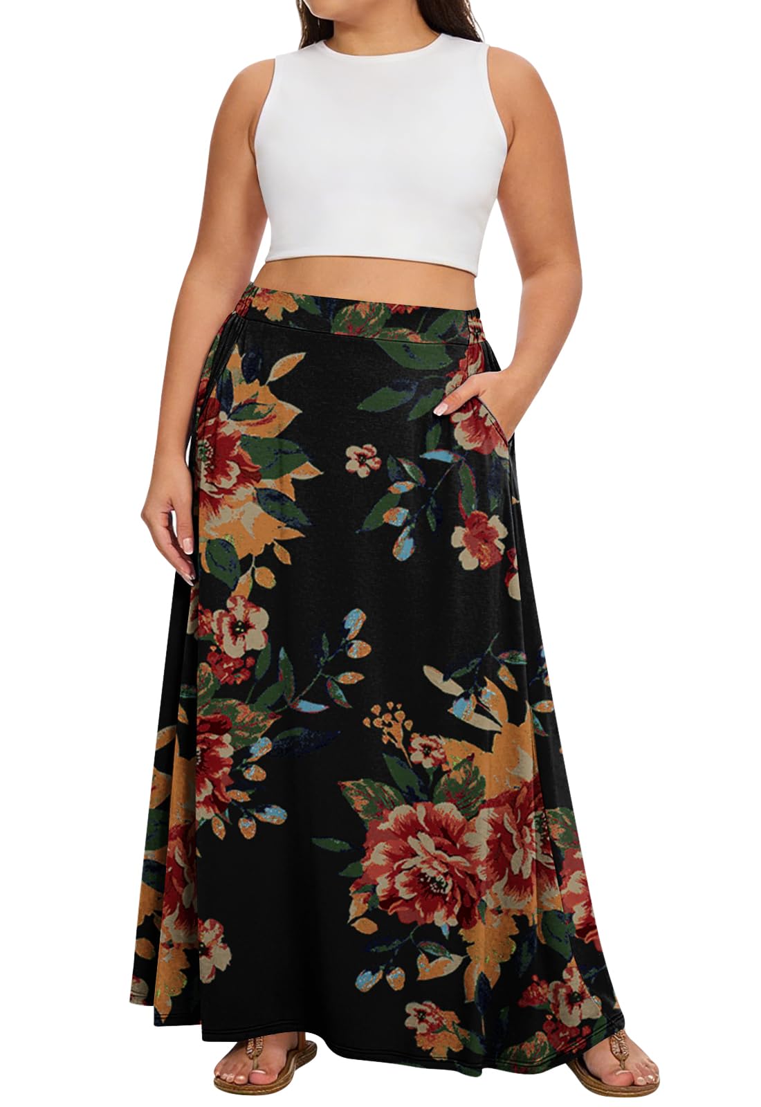 Yincro Womens Plus Size Maxi Skirt Casual A-line Flowy Long Skirts XL-5XL