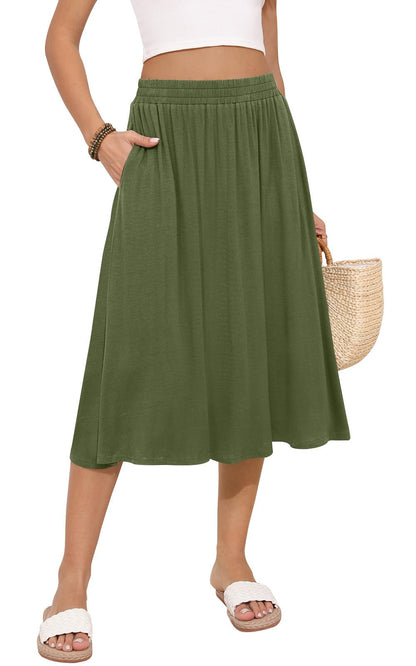 MLXSJ Women's Midi Skirt Summer Flowy Casual Skirts with Pockets S-3XL