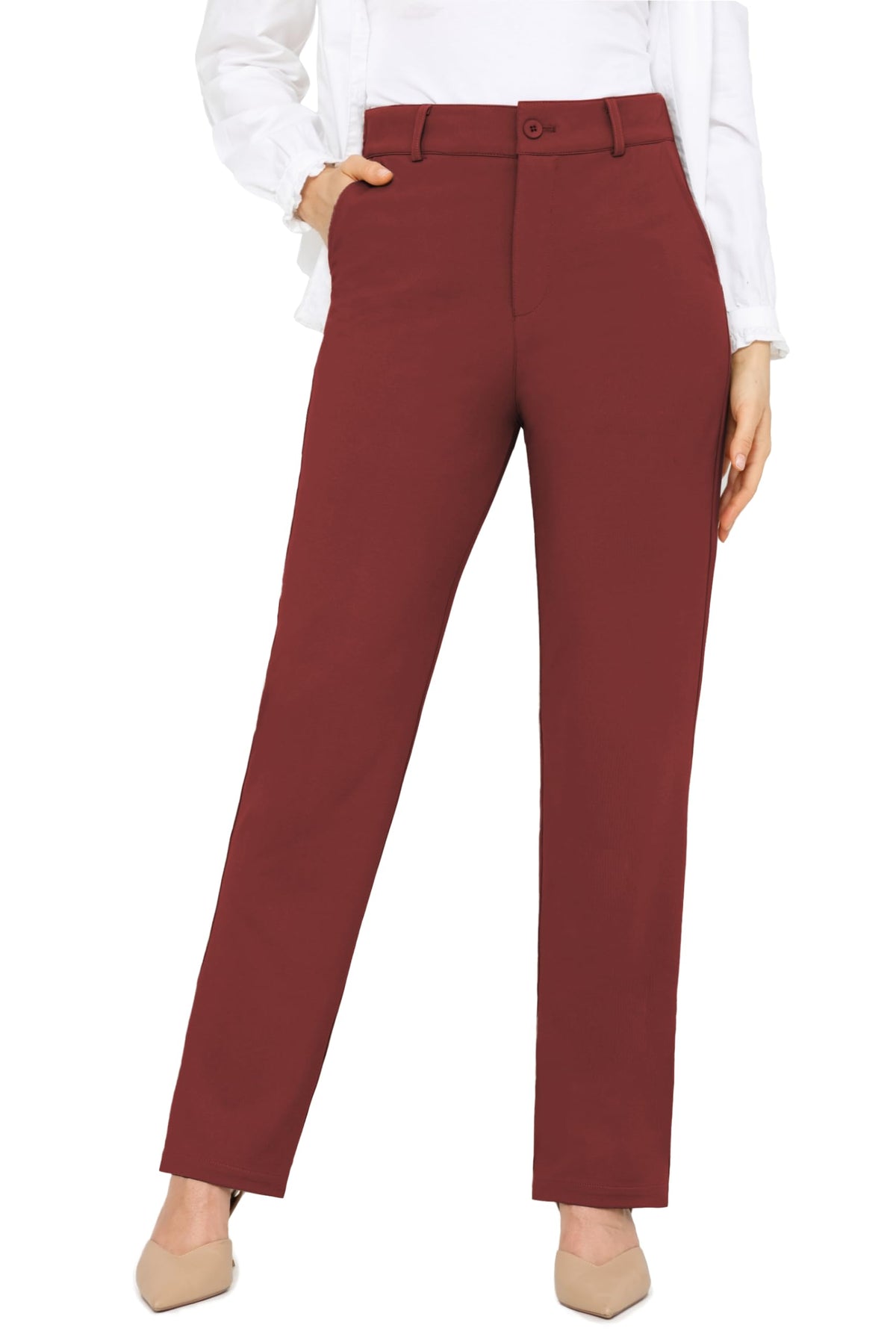 Bamans Dress Pants Women Work Business Office Straight Leg Slacks
