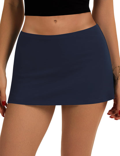 LOMON Women's Low Rise Micro Mini Skirt with Built-in Shorts & Pockets