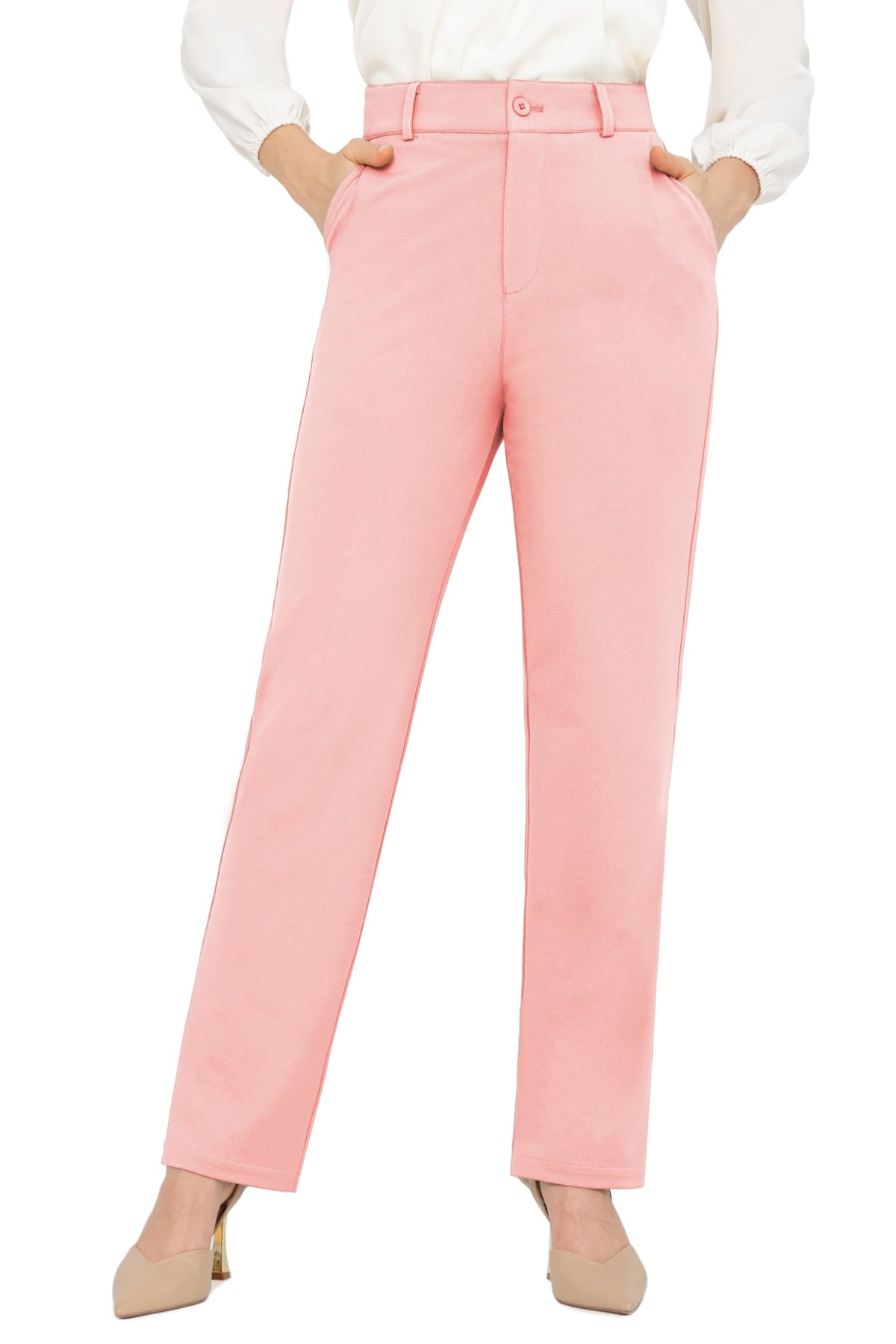 Bamans Dress Pants Women Work Business Office Straight Leg Slacks