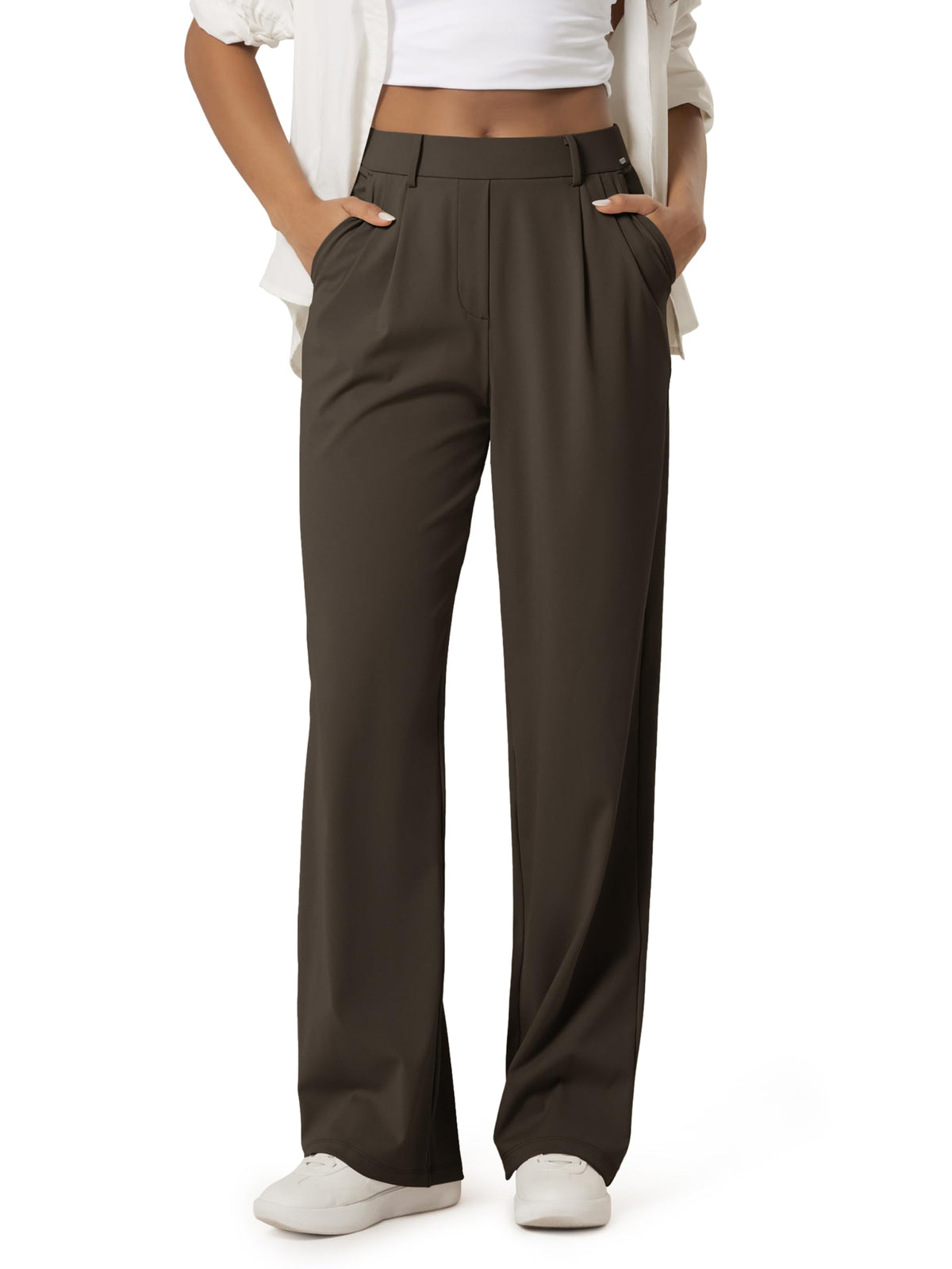 ODODOS Women's High-Rise Wide Leg Trousers, Adjustable Tailored Stretch Work Pants with Pockets, 29" /31" /33" Inseam