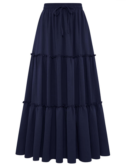Arolina Women's Summer Maxi Skirt Trendy High Waist Pleated Ruffle Long Skirts Flowy Beach Boho Skirt Dress with Pockets