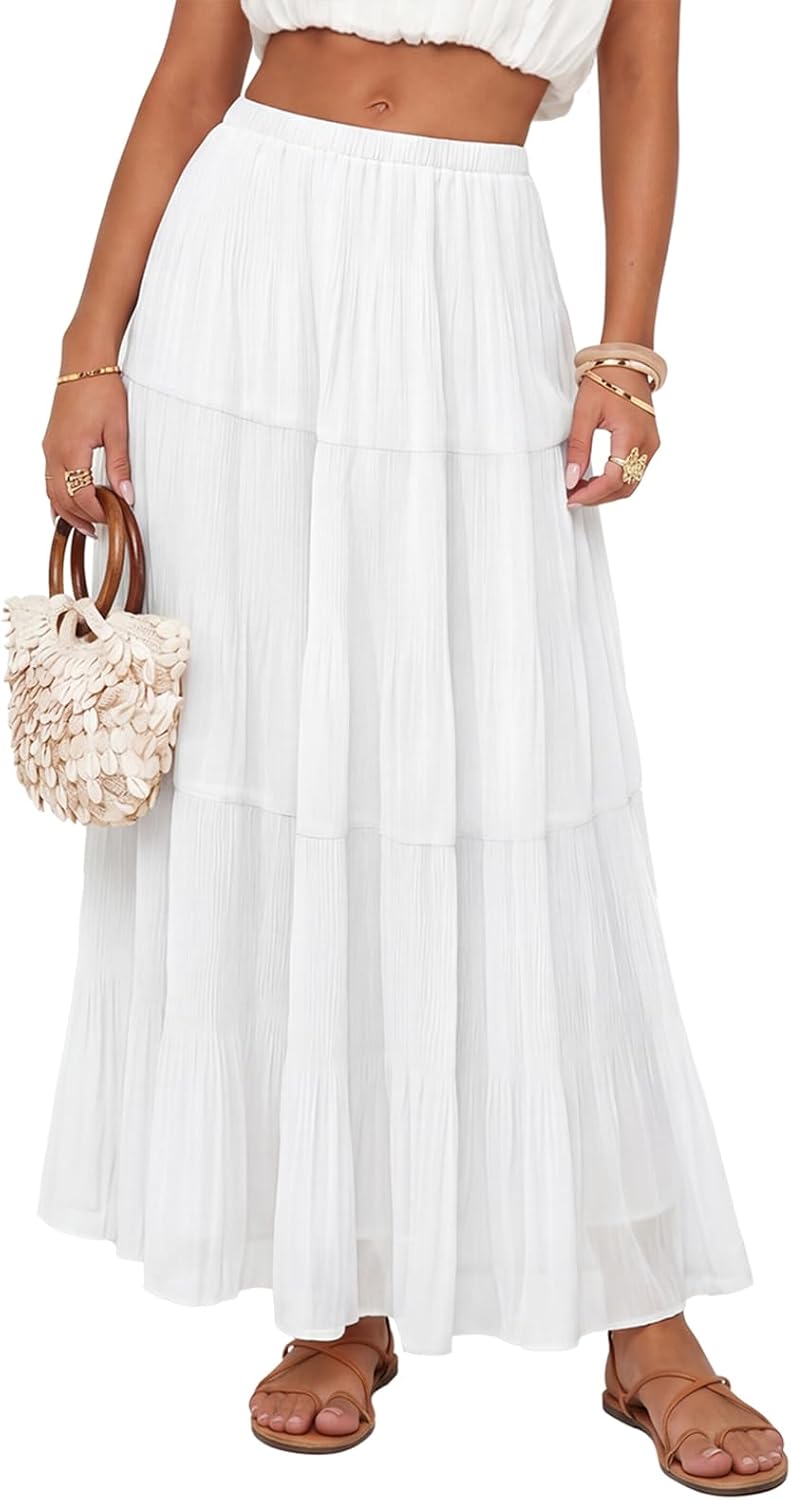 Women's Chiffon Maxi Skirt Pleated High Waisted Flowy Long Skirts