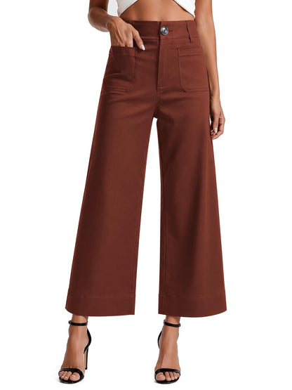 Women's High Waisted Cropped Wide Leg Pants with Pockets