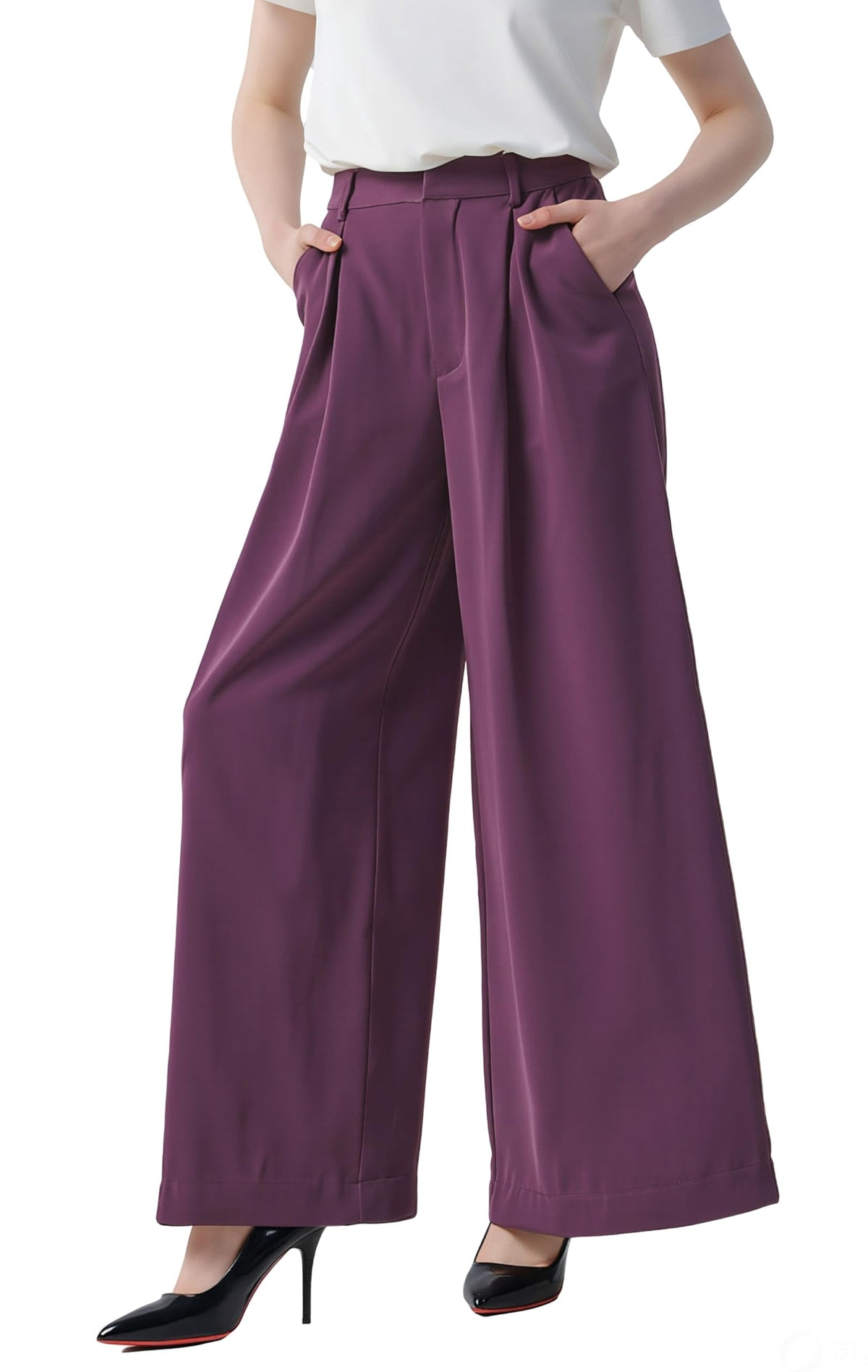 Tronjori Womens High Waist Casual Wide Leg Palazzo Business Pants