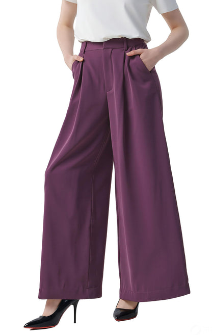 Tronjori Womens High Waist Casual Wide Leg Palazzo Business Pants