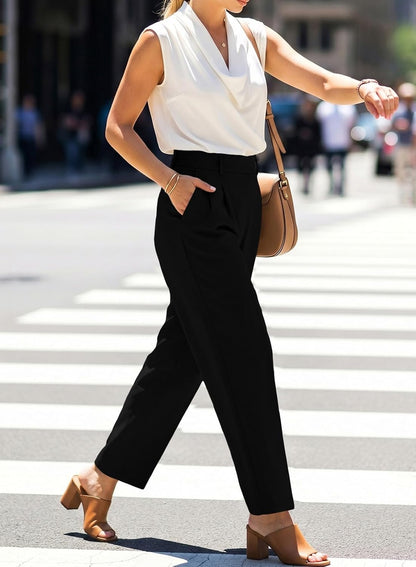EVALESS Womens Wide Leg Barrel Pants with Pockets