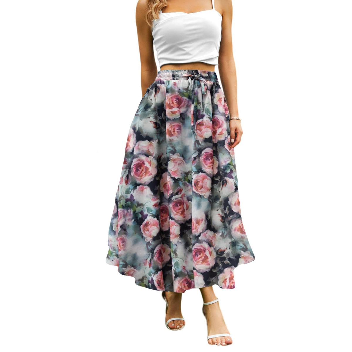 Abaadlw Maxi Skirts for Women with Pockets Long Midi Length