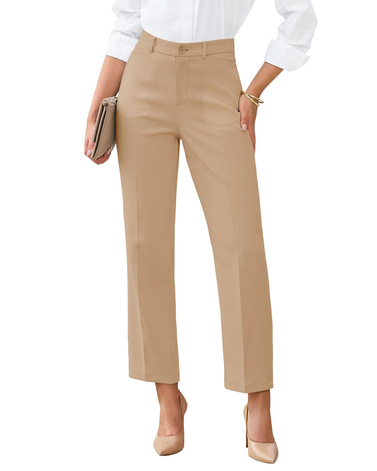 GRAPENT Womens Dress Pants Business Casual Ankle Straight Leg Trousers Elastic Waist Office Work Pants with Pockets