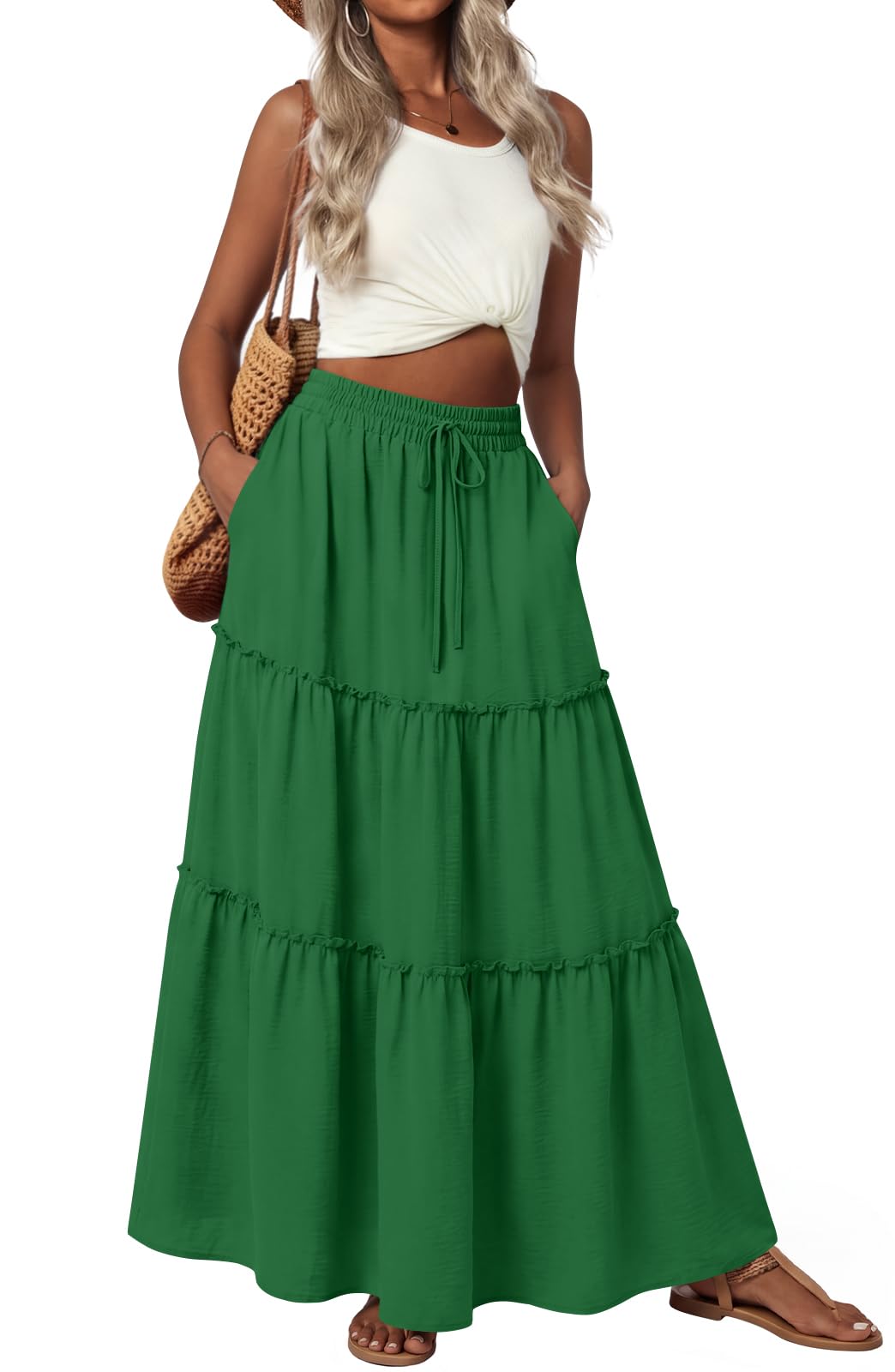 POPYOUNG Maxi Skirts for Women Long Flowy Boho Skirt Outfits