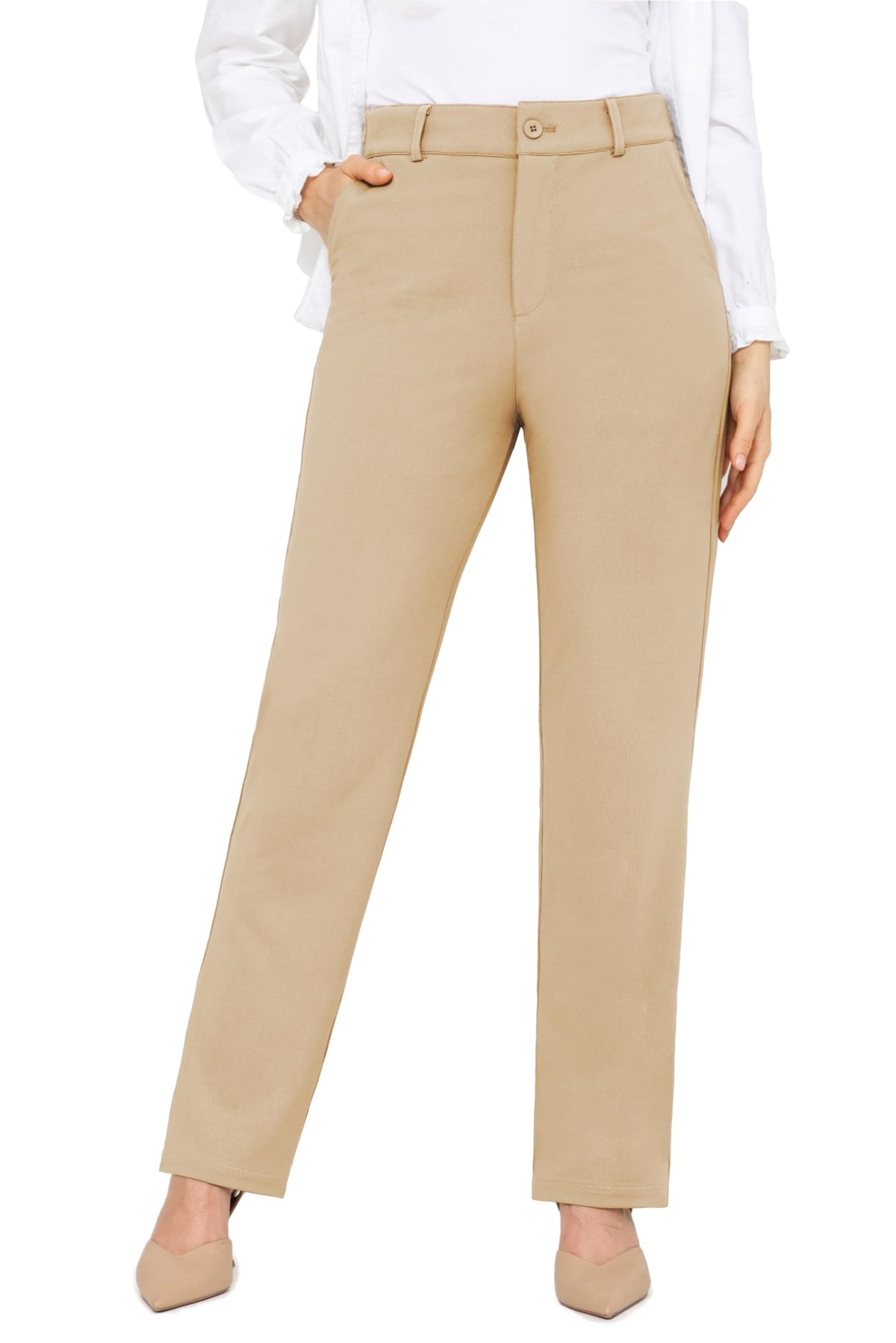 Bamans Dress Pants Women Work Business Office Straight Leg Slacks