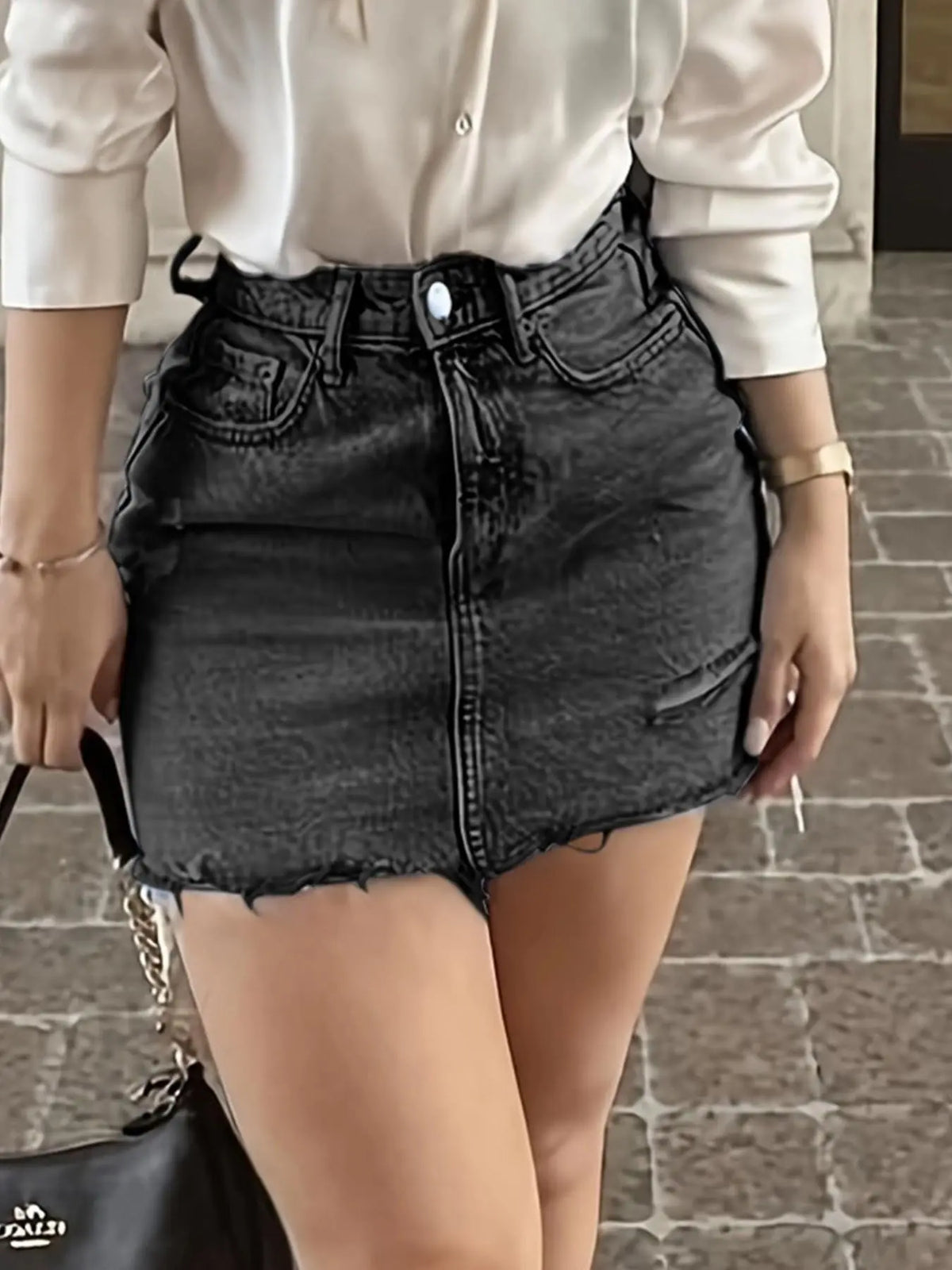 Women's High-Waisted Button-Front Denim Skirt, Light Wash Short Skirt, Comfortable Fit, All-Season Elegant Chic Fashionable Fit Bottom, Mini Skirts