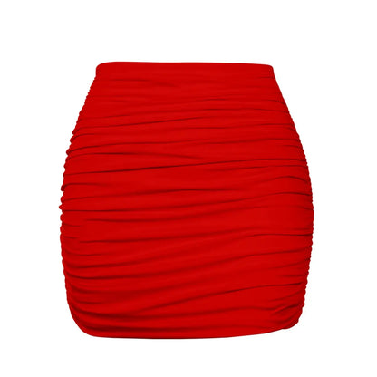 OYS Women's Sexy High Waist Solid Tight Ruched Bodycon Mini Club Skirt