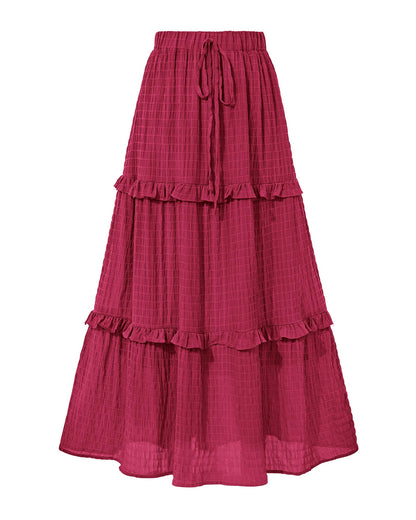 BTFBM Casual Solid Maxi Skirt Fall Clothes Flared A-Line Skirts for Women