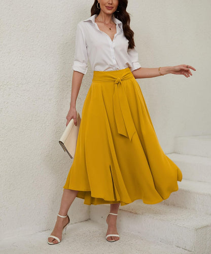 chouyatou Women's Elegant High Waisted Side Slit Irregular Bohemian Maxi Skirt with Pockets