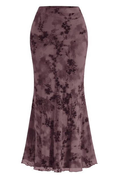 BTFBM Womens Floral Mesh Maxi Skirts
