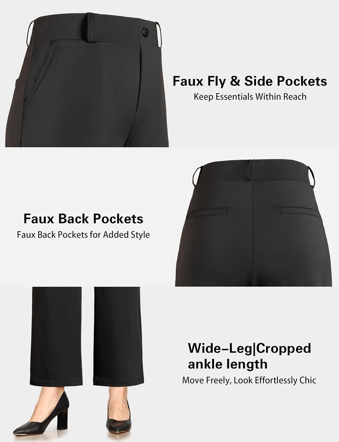 Bamans Womens Wide Leg Dress Pants Work Business Office Pull On Slacks