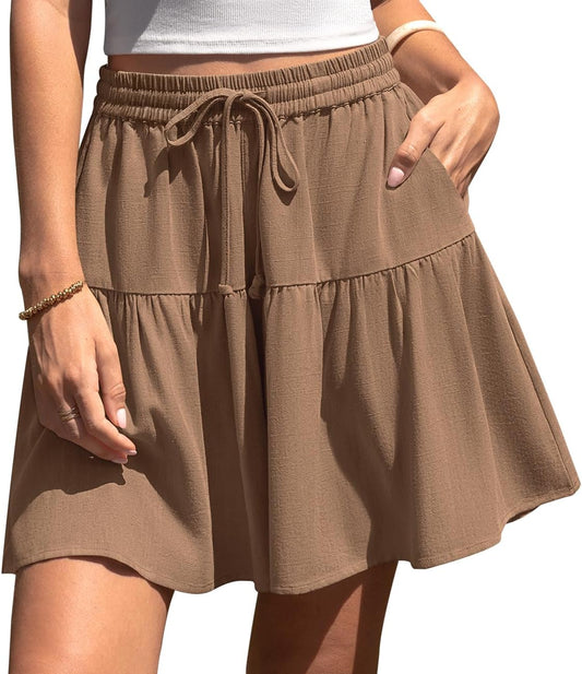TARSE Womens Linen Skirt Pants Wide Leg Flowy Shorts Skort