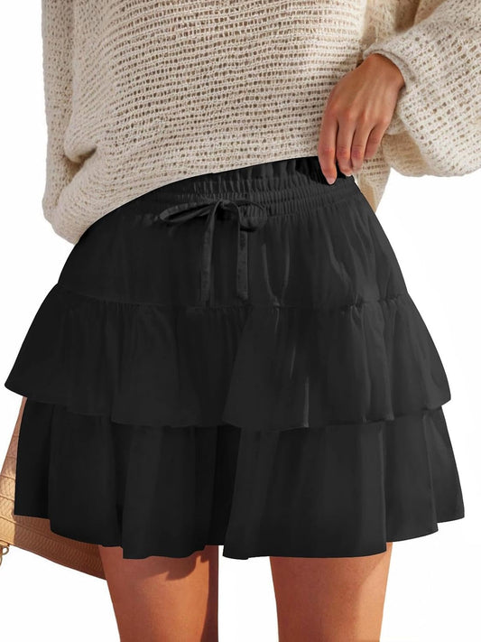 JEKAOYI Shorts for Women Ruffled Tiered Pleated Mini Skirts Boho High Waist Flowy Comfy Tennis Golf Skorts