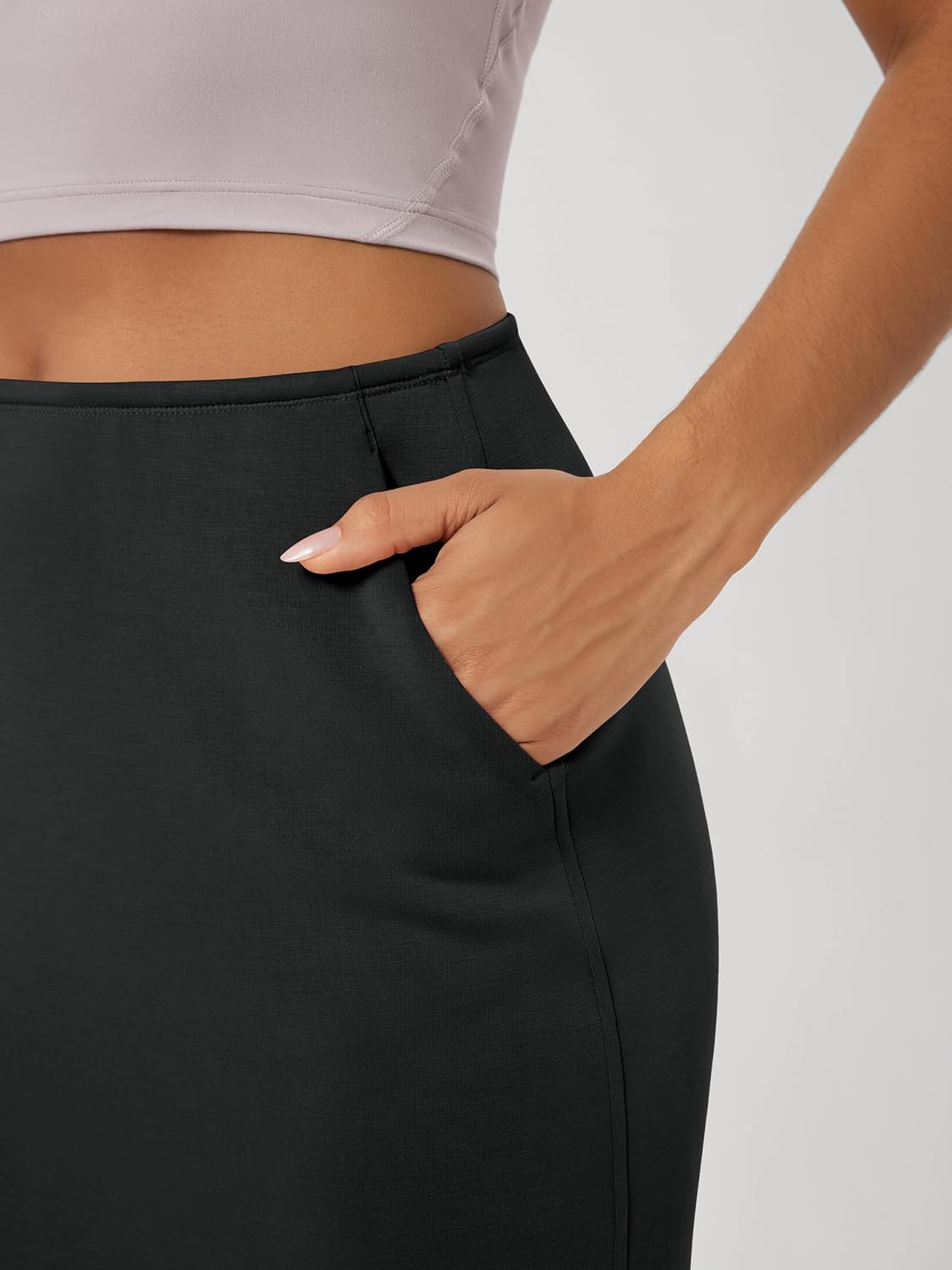 ODODOS Modal Soft Midi Skirt for Women Back Slit High Waist Casual Long Pencil Skirts with Pockets