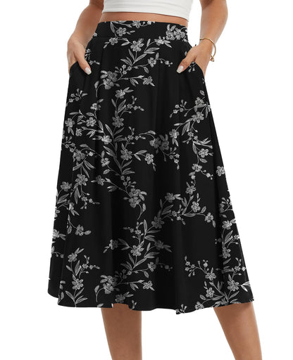 Womens Midi Flowy Skirts A-Line Casual Skirt with Pockets S-2XL