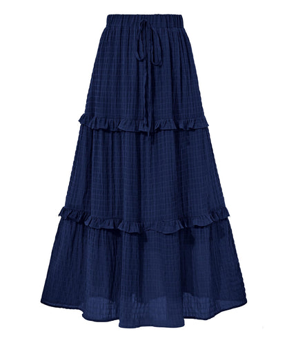 BTFBM Casual Solid Maxi Skirt Fall Clothes Flared A-Line Skirts for Women
