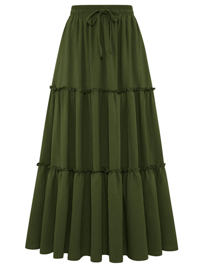 Arolina Women's Summer Maxi Skirt Trendy High Waist Pleated Ruffle Long Skirts Flowy Beach Boho Skirt Dress with Pockets