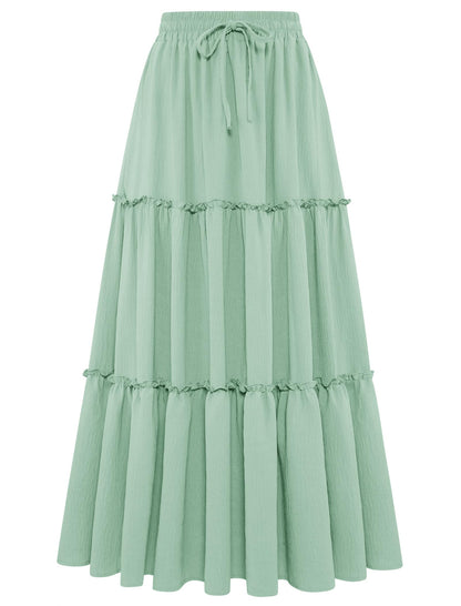 Arolina Women's Summer Maxi Skirt Trendy High Waist Pleated Ruffle Long Skirts Flowy Beach Boho Skirt Dress with Pockets